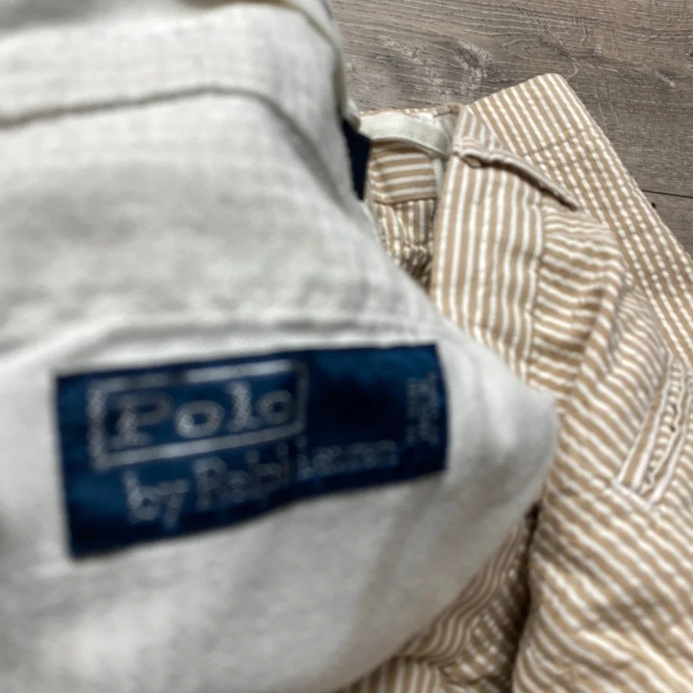 Polo‎ Ralph Lauren Shorts Mens 36 Tan Seersucker Striped Cotton Summer Casual